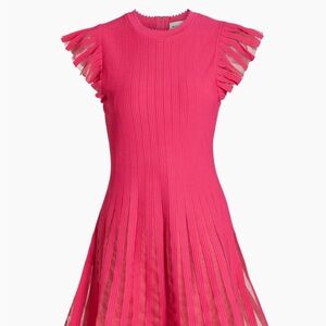 Milly Sheer Godet Flutter-Sleeve Minidress in Pink